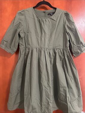 Lulu's Olive Green Puff-Sleeve Mini Dress